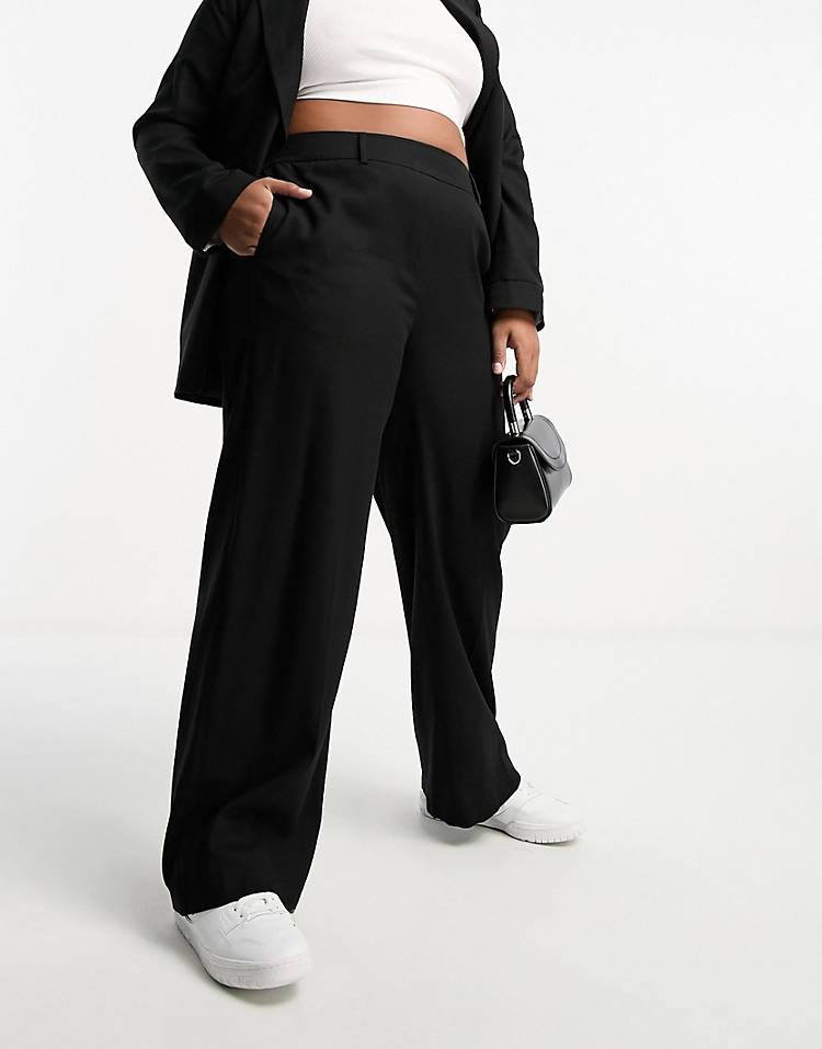 Yours wide leg linen look pants in black